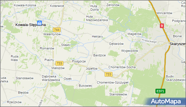 mapa Bardzice, Bardzice na mapie Targeo