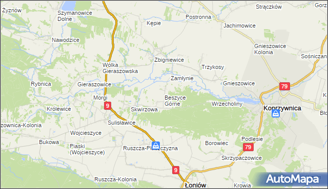 mapa Beszyce Górne, Beszyce Górne na mapie Targeo