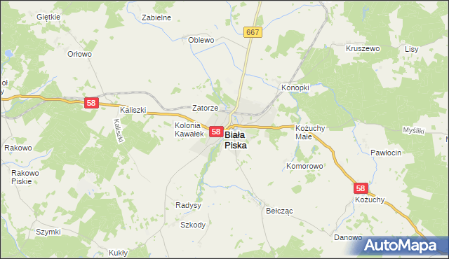 mapa Biała Piska, Biała Piska na mapie Targeo