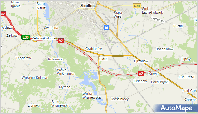 mapa Białki gmina Siedlce, Białki gmina Siedlce na mapie Targeo