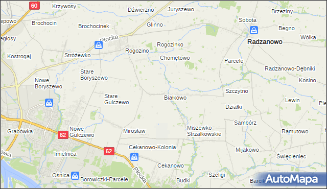 mapa Białkowo gmina Radzanowo, Białkowo gmina Radzanowo na mapie Targeo