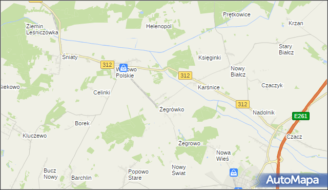 mapa Bielawy gmina Śmigiel, Bielawy gmina Śmigiel na mapie Targeo