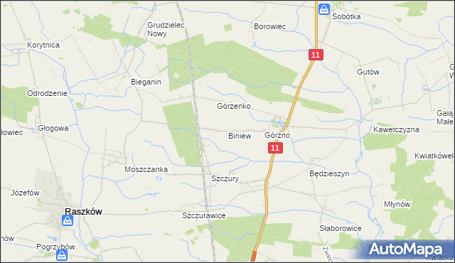 mapa Biniew, Biniew na mapie Targeo