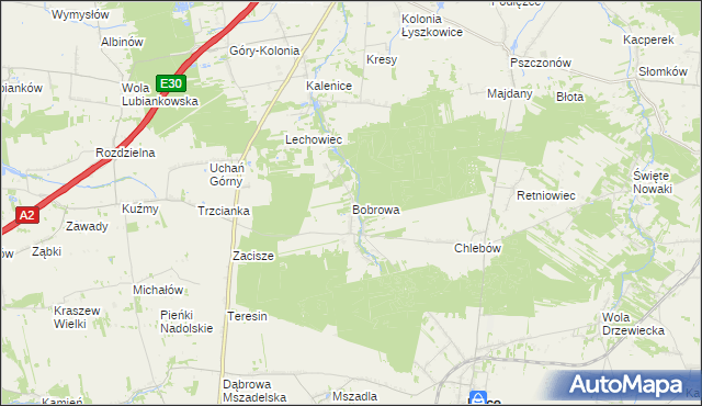 mapa Bobrowa gmina Łyszkowice, Bobrowa gmina Łyszkowice na mapie Targeo