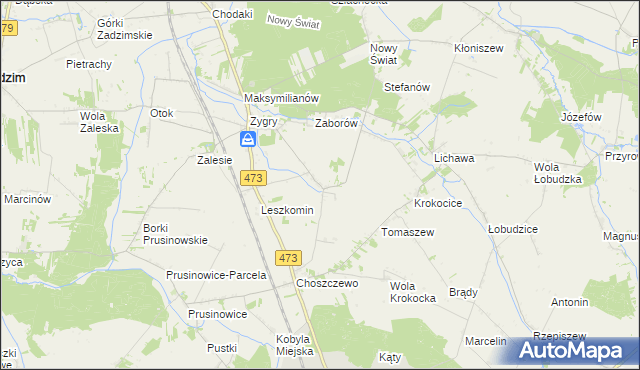 mapa Bogucice gmina Zadzim, Bogucice gmina Zadzim na mapie Targeo