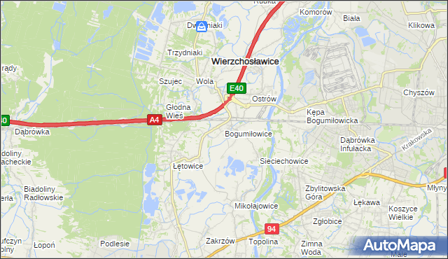 mapa Bogumiłowice gmina Wierzchosławice, Bogumiłowice gmina Wierzchosławice na mapie Targeo