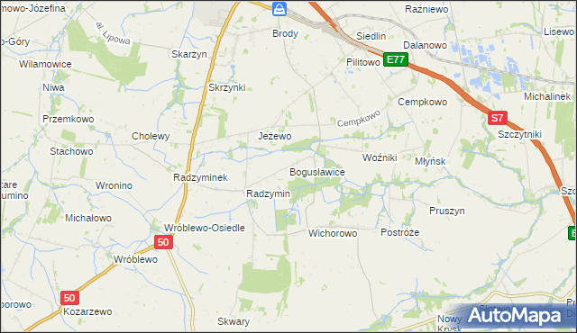mapa Bogusławice gmina Płońsk, Bogusławice gmina Płońsk na mapie Targeo