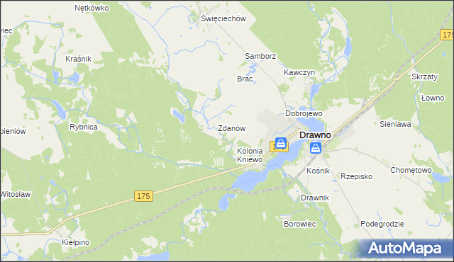 mapa Borki gmina Drawno, Borki gmina Drawno na mapie Targeo