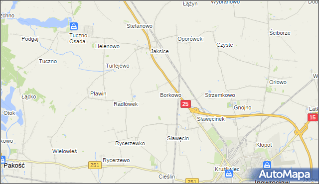 mapa Borkowo gmina Inowrocław, Borkowo gmina Inowrocław na mapie Targeo