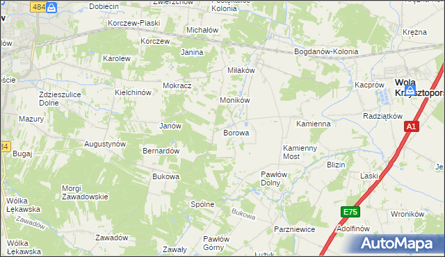 mapa Borowa gmina Wola Krzysztoporska, Borowa gmina Wola Krzysztoporska na mapie Targeo