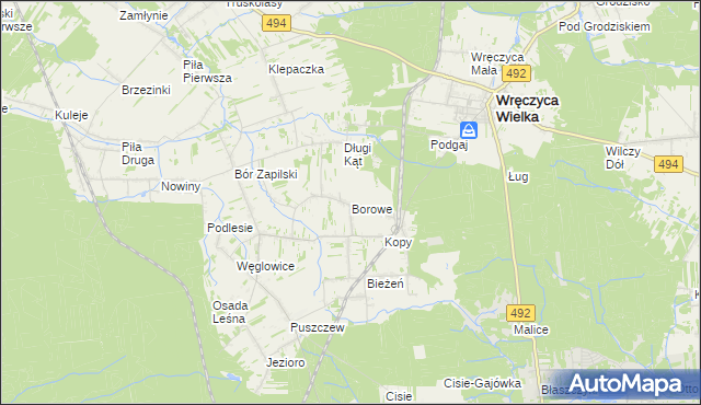 mapa Borowe gmina Wręczyca Wielka, Borowe gmina Wręczyca Wielka na mapie Targeo