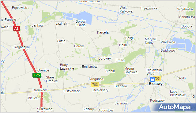 mapa Borówek gmina Bielawy, Borówek gmina Bielawy na mapie Targeo