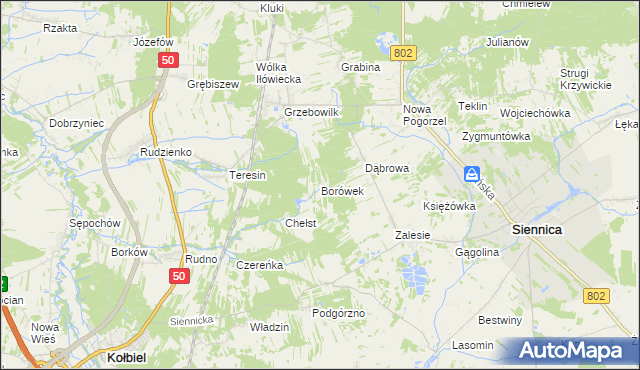 mapa Borówek gmina Siennica, Borówek gmina Siennica na mapie Targeo