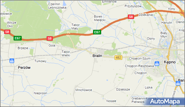 mapa Bralin powiat kępiński, Bralin powiat kępiński na mapie Targeo