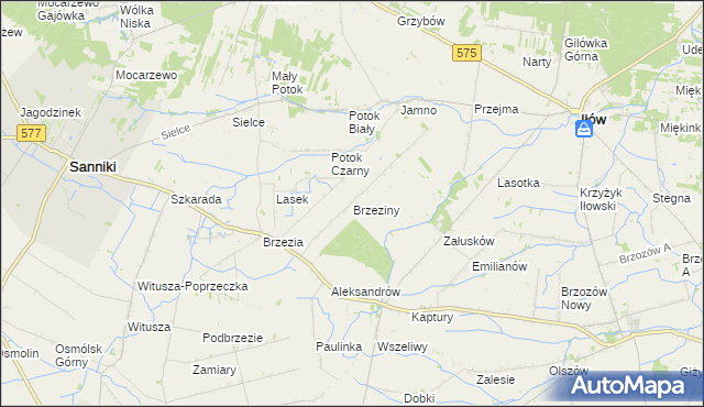 mapa Brzeziny gmina Sanniki, Brzeziny gmina Sanniki na mapie Targeo