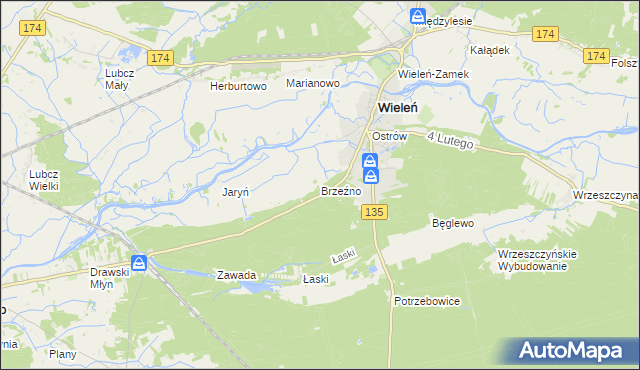 mapa Brzeźno gmina Wieleń, Brzeźno gmina Wieleń na mapie Targeo