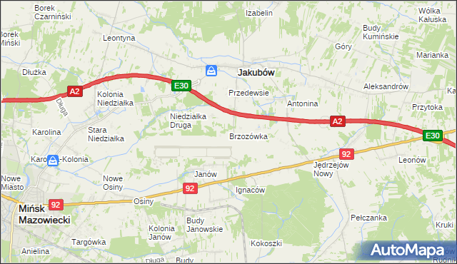 mapa Brzozówka gmina Jakubów, Brzozówka gmina Jakubów na mapie Targeo