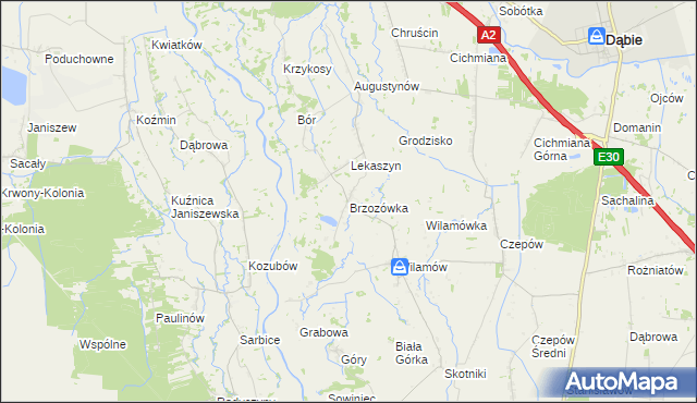 mapa Brzozówka gmina Uniejów, Brzozówka gmina Uniejów na mapie Targeo