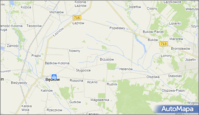 mapa Brzustów gmina Będków, Brzustów gmina Będków na mapie Targeo