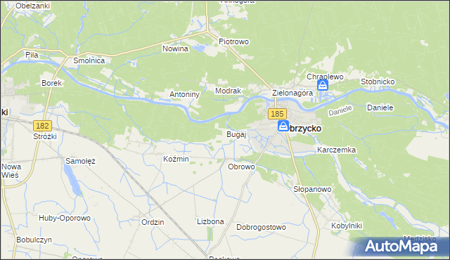 mapa Bugaj gmina Obrzycko, Bugaj gmina Obrzycko na mapie Targeo