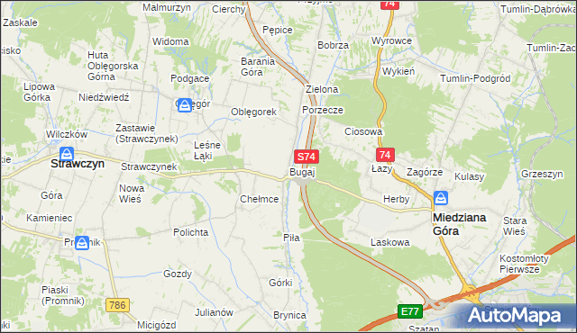mapa Bugaj gmina Strawczyn, Bugaj gmina Strawczyn na mapie Targeo