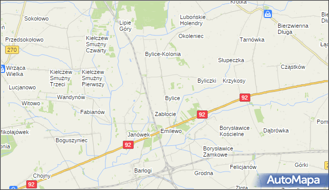 mapa Bylice gmina Grzegorzew, Bylice gmina Grzegorzew na mapie Targeo