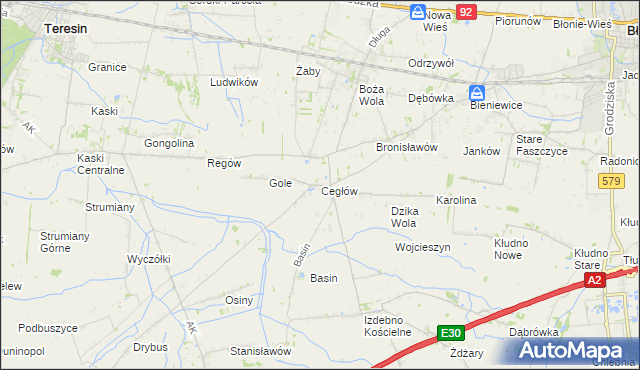 mapa Cegłów gmina Baranów, Cegłów gmina Baranów na mapie Targeo