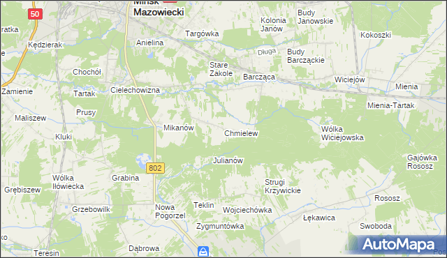 mapa Chmielew gmina Mińsk Mazowiecki, Chmielew gmina Mińsk Mazowiecki na mapie Targeo