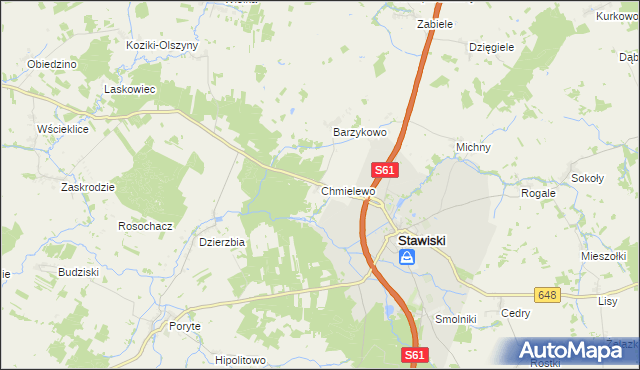 mapa Chmielewo gmina Stawiski, Chmielewo gmina Stawiski na mapie Targeo