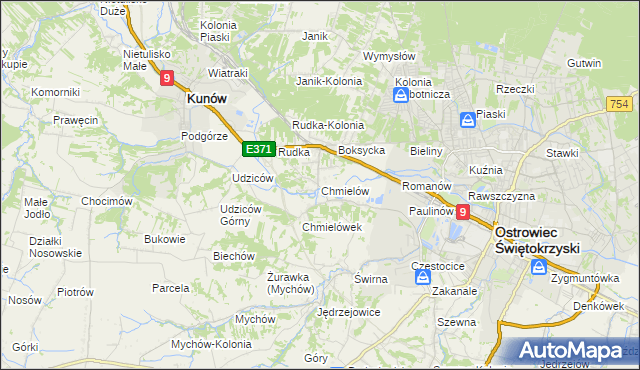 mapa Chmielów gmina Bodzechów, Chmielów gmina Bodzechów na mapie Targeo