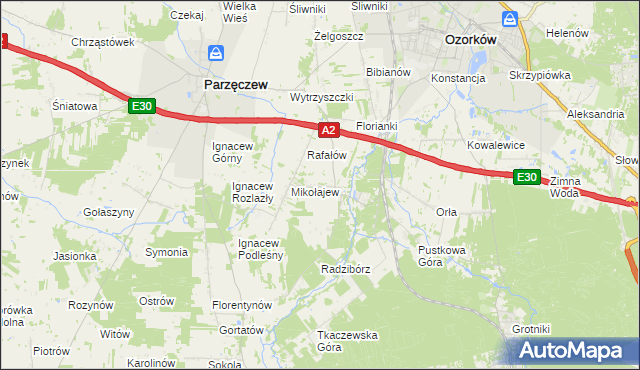 mapa Chociszew gmina Parzęczew, Chociszew gmina Parzęczew na mapie Targeo