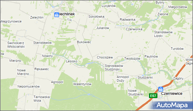 mapa Chociszew gmina Żelechlinek, Chociszew gmina Żelechlinek na mapie Targeo