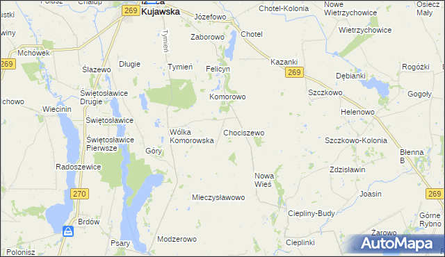 mapa Chociszewo gmina Izbica Kujawska, Chociszewo gmina Izbica Kujawska na mapie Targeo