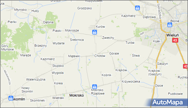 mapa Chotów gmina Mokrsko, Chotów gmina Mokrsko na mapie Targeo