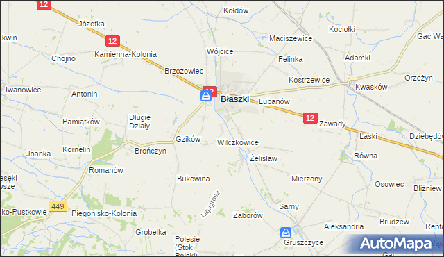 mapa Chrzanowice gmina Błaszki, Chrzanowice gmina Błaszki na mapie Targeo