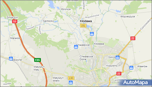 mapa Chwalęcice gmina Kłodawa, Chwalęcice gmina Kłodawa na mapie Targeo
