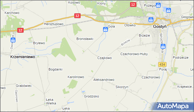 mapa Czajkowo gmina Gostyń, Czajkowo gmina Gostyń na mapie Targeo