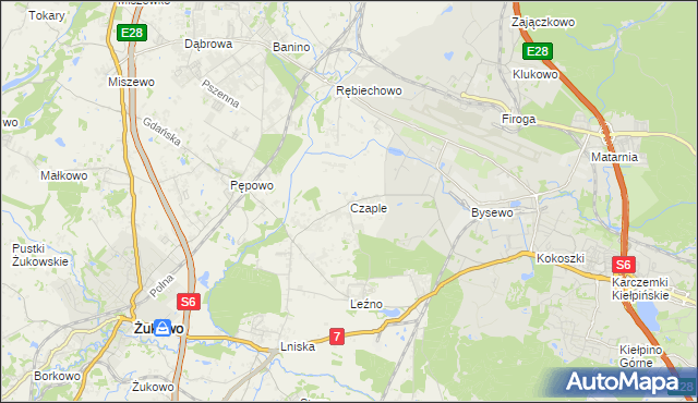 mapa Czaple gmina Żukowo, Czaple gmina Żukowo na mapie Targeo