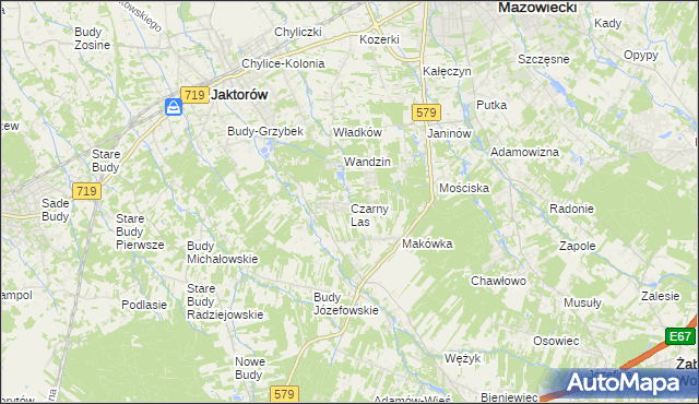 mapa Czarny Las gmina Grodzisk Mazowiecki, Czarny Las gmina Grodzisk Mazowiecki na mapie Targeo