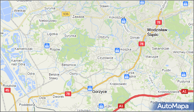 mapa Czyżowice gmina Gorzyce, Czyżowice gmina Gorzyce na mapie Targeo