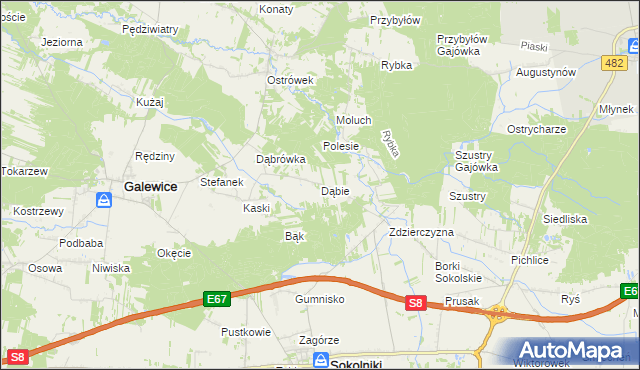 mapa Dąbie gmina Galewice, Dąbie gmina Galewice na mapie Targeo