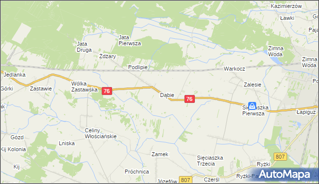mapa Dąbie gmina Łuków, Dąbie gmina Łuków na mapie Targeo