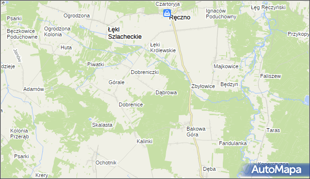 mapa Dąbrowa gmina Łęki Szlacheckie, Dąbrowa gmina Łęki Szlacheckie na mapie Targeo