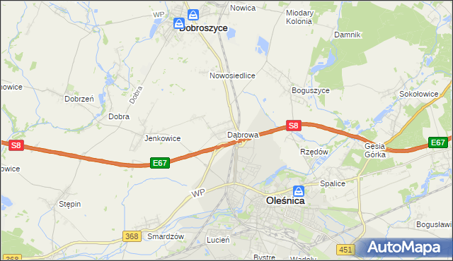 mapa Dąbrowa gmina Oleśnica, Dąbrowa gmina Oleśnica na mapie Targeo