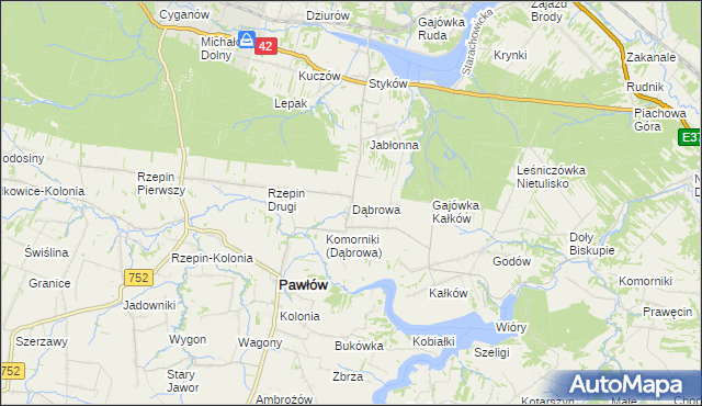 mapa Dąbrowa gmina Pawłów, Dąbrowa gmina Pawłów na mapie Targeo