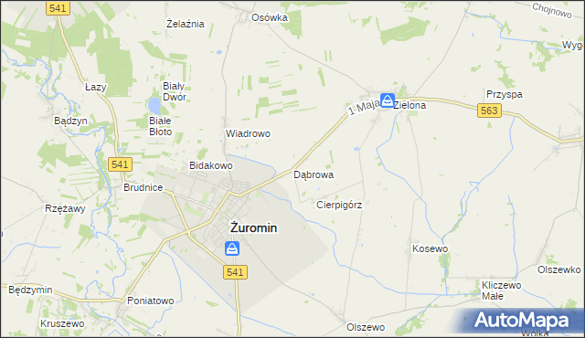 mapa Dąbrowa gmina Żuromin, Dąbrowa gmina Żuromin na mapie Targeo