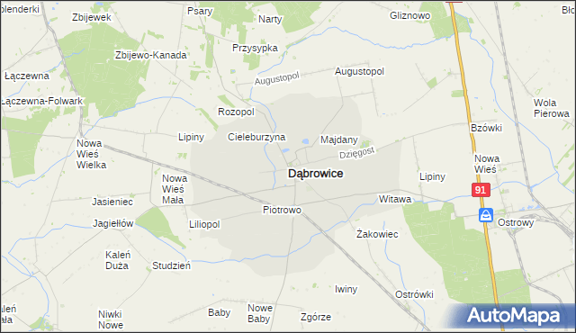 mapa Dąbrowice powiat kutnowski, Dąbrowice powiat kutnowski na mapie Targeo