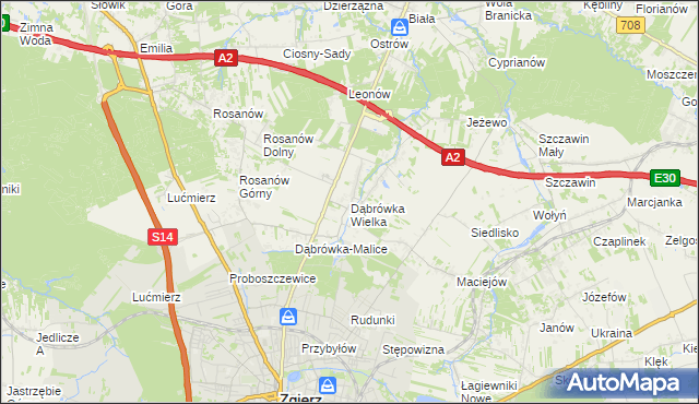 mapa Dąbrówka Wielka gmina Zgierz, Dąbrówka Wielka gmina Zgierz na mapie Targeo