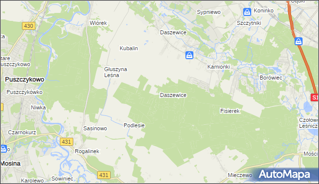 mapa Daszewice gmina Kórnik, Daszewice gmina Kórnik na mapie Targeo