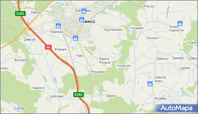 mapa Dębno Polskie, Dębno Polskie na mapie Targeo